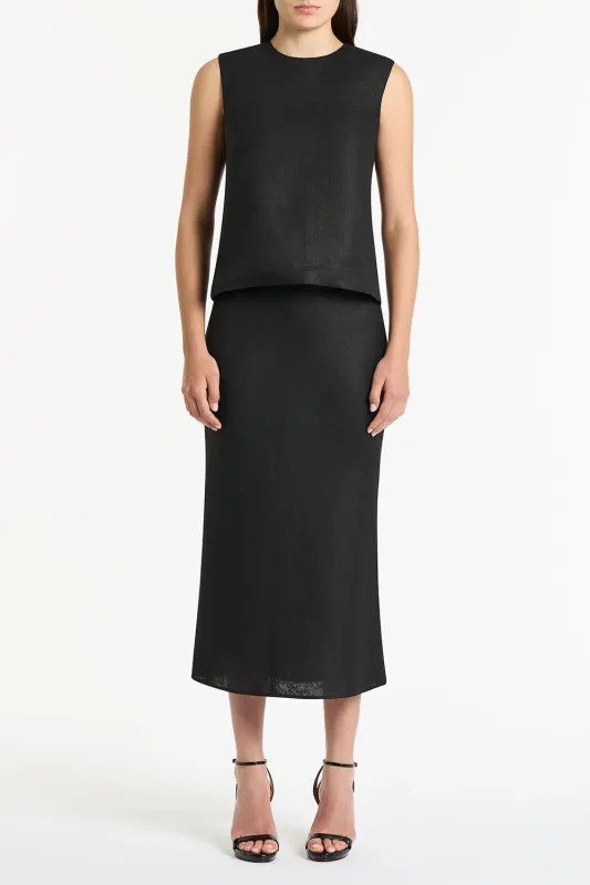 BLACK LINEN MIDI BIAS SKIRT sold by Carla Zampatti