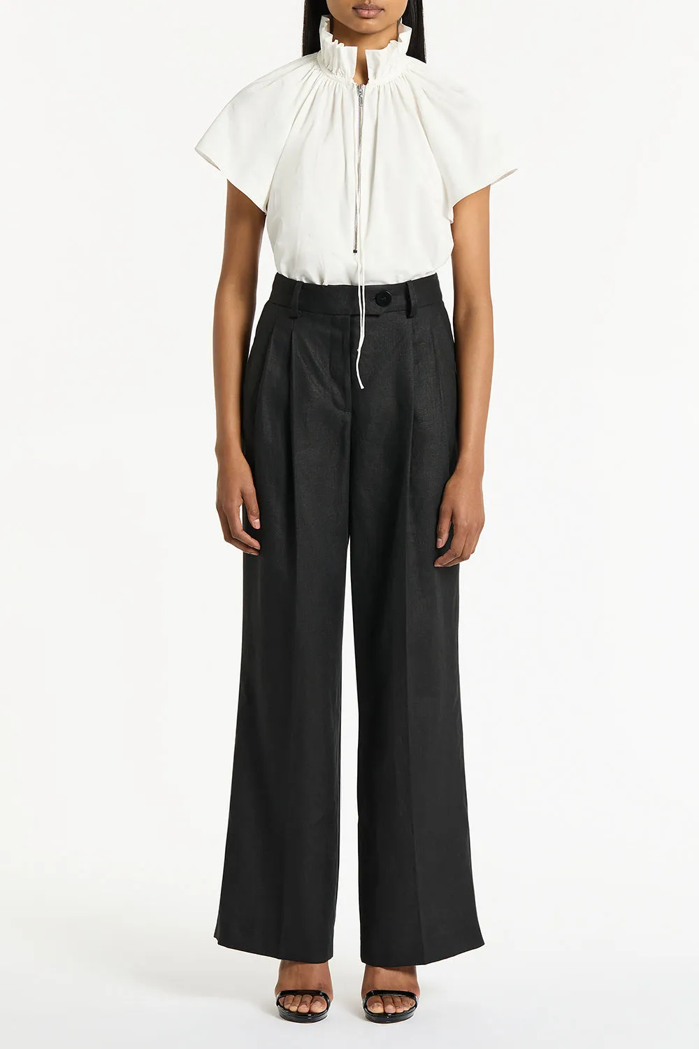 BLACK LINEN WIDE LEG PANT sold by Carla Zampatti