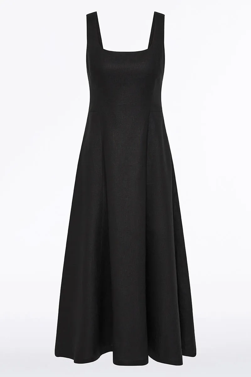 BLACK LINEN SQUARE NECK MIDI DRESS sold by Carla Zampatti product image thumbnail 4