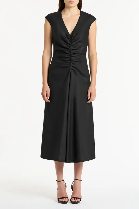BLACK LINEN RUCHED DRESS sold by Carla Zampatti