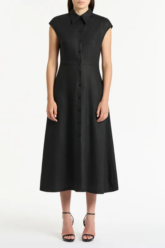 BLACK LINEN BUTTON UP DRESS sold by Carla Zampatti