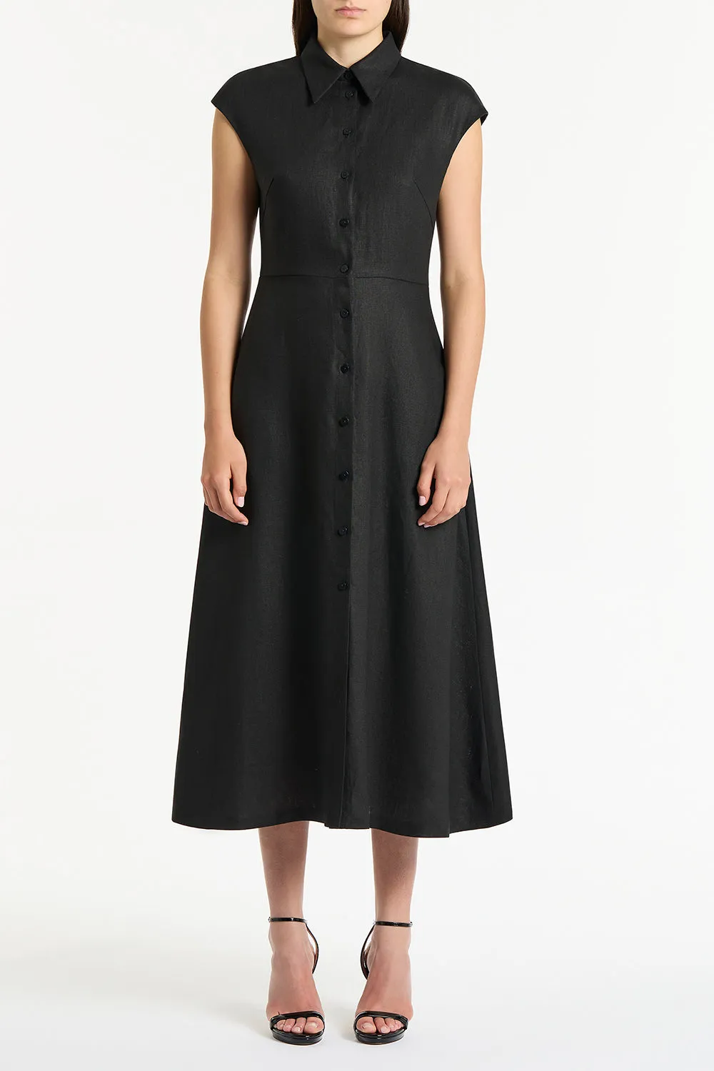 BLACK LINEN BUTTON UP DRESS sold by Carla Zampatti