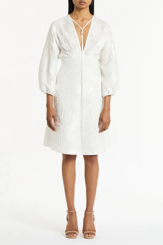 WHITE MESH JACQUARD MIDI DRESS sold by Carla Zampatti