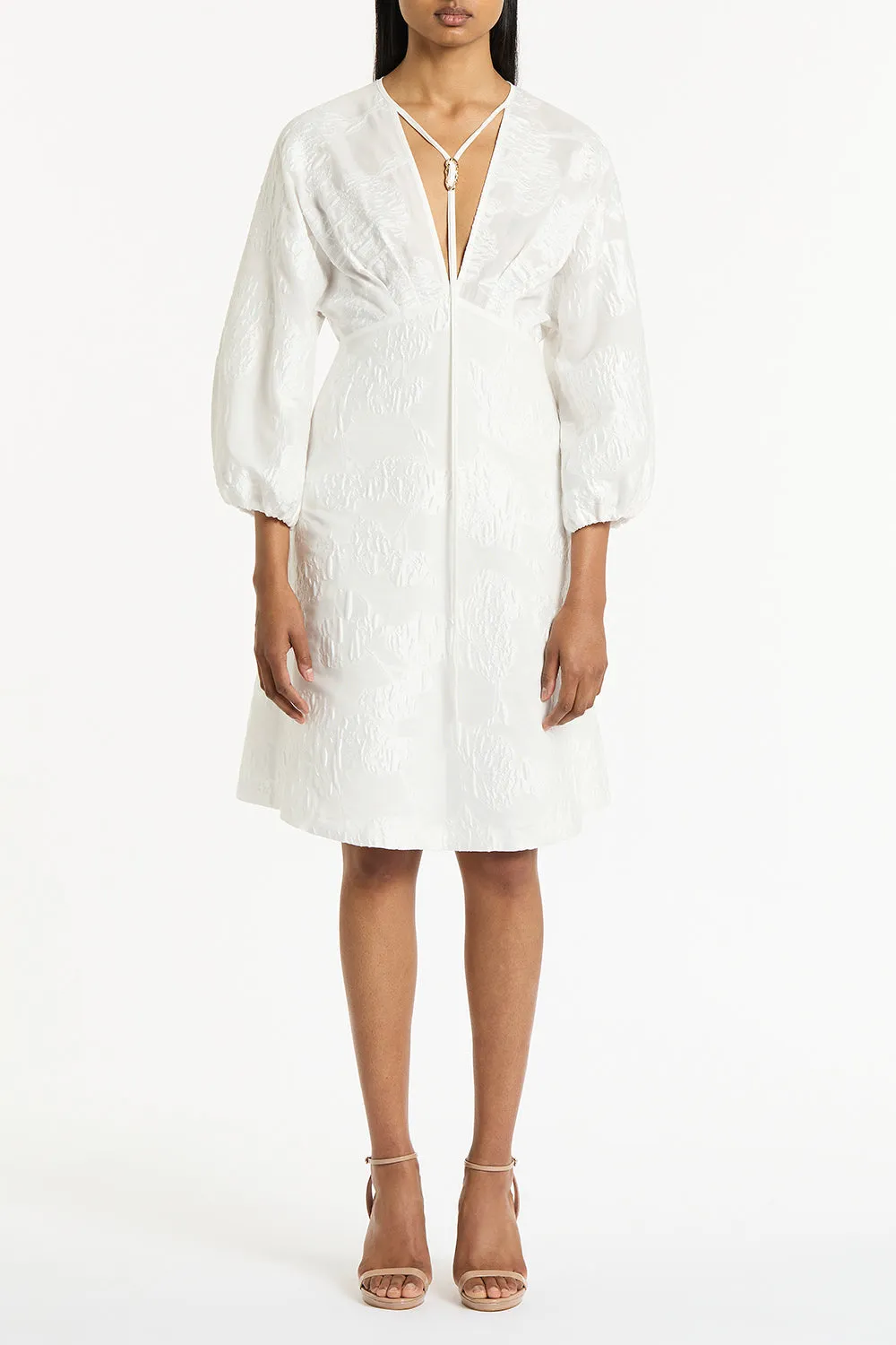 WHITE MESH JACQUARD MIDI DRESS sold by Carla Zampatti