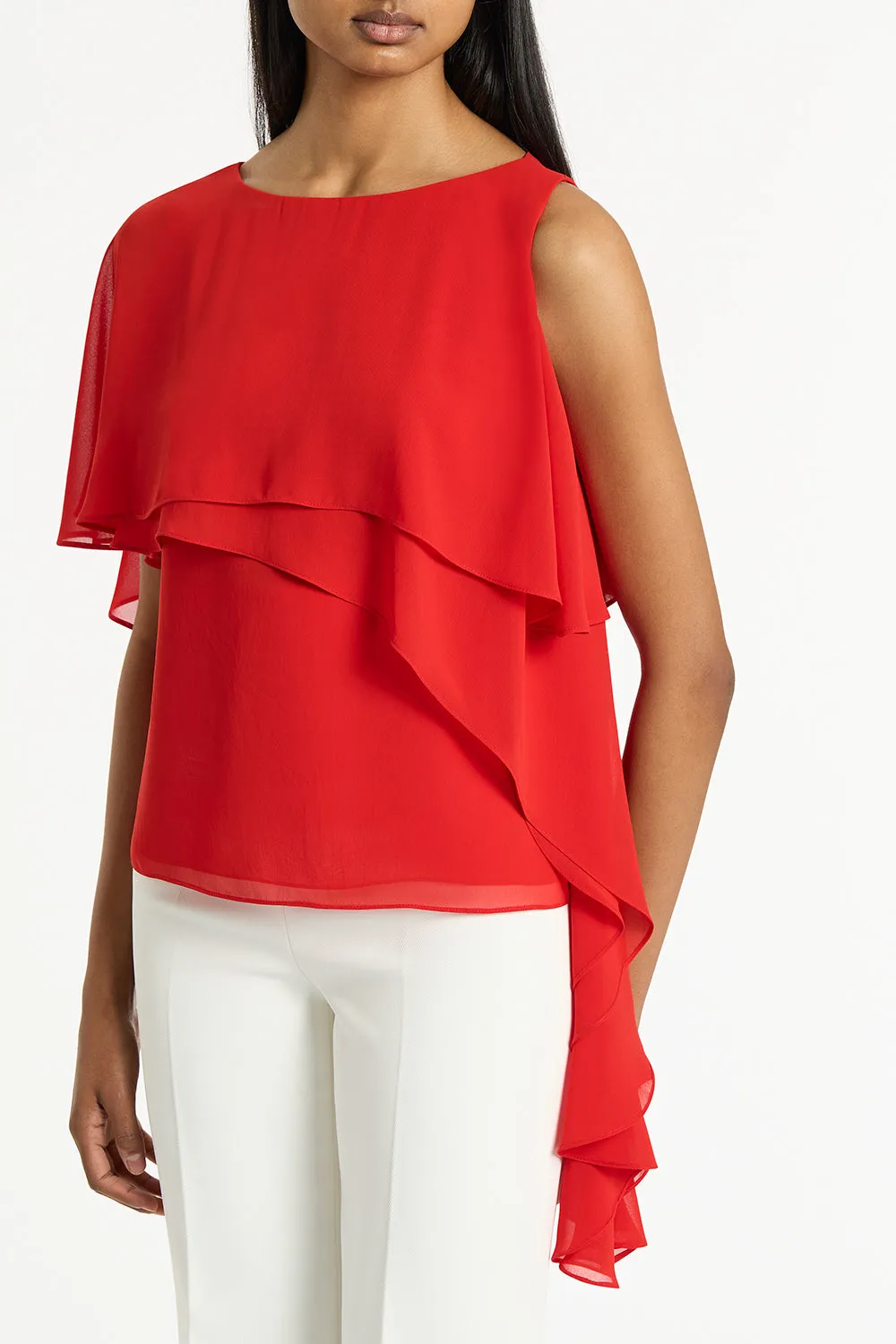 RED GEORGETTE HIGH LOW TOP sold by Carla Zampatti product image thumbnail 4