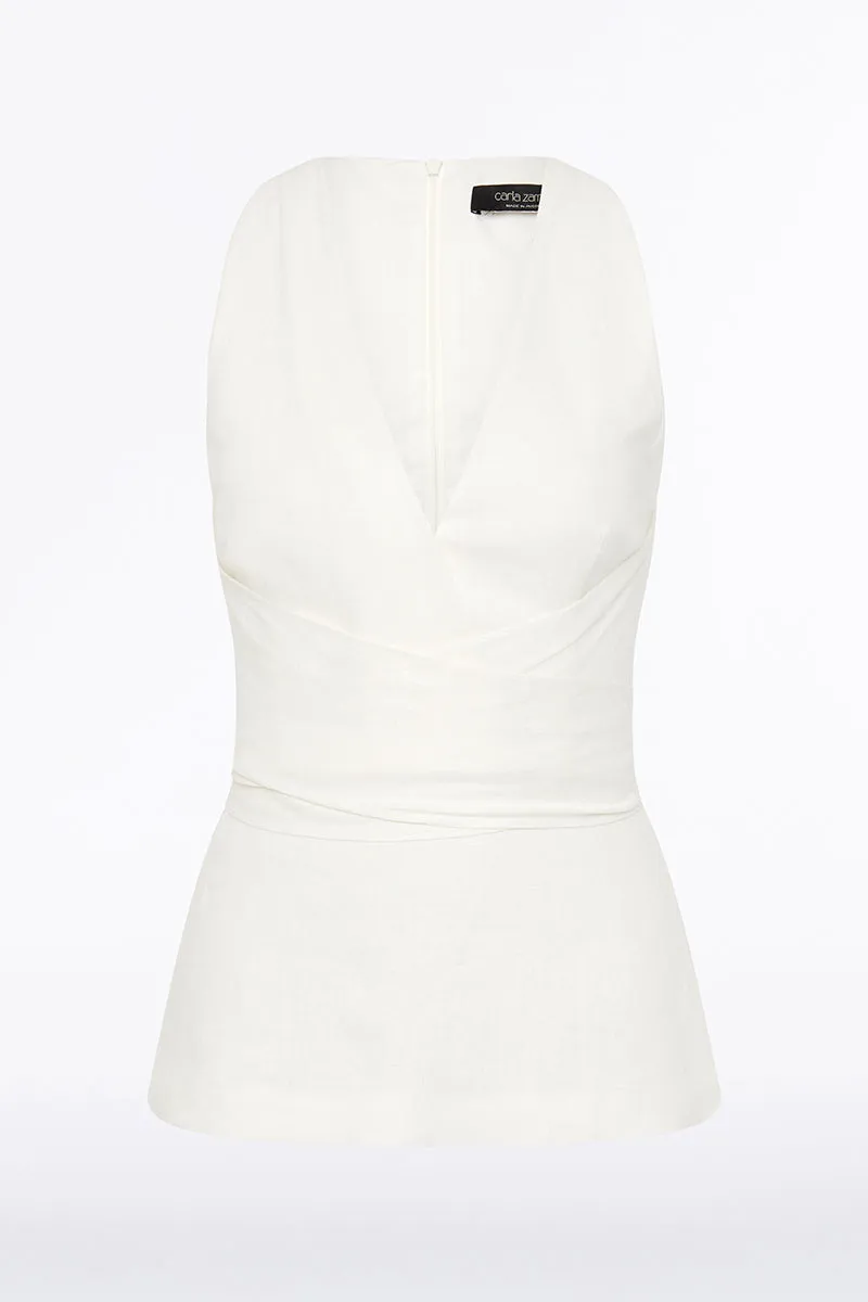 IVORY LINEN V-NECK WRAP TOP sold by Carla Zampatti product image thumbnail 5