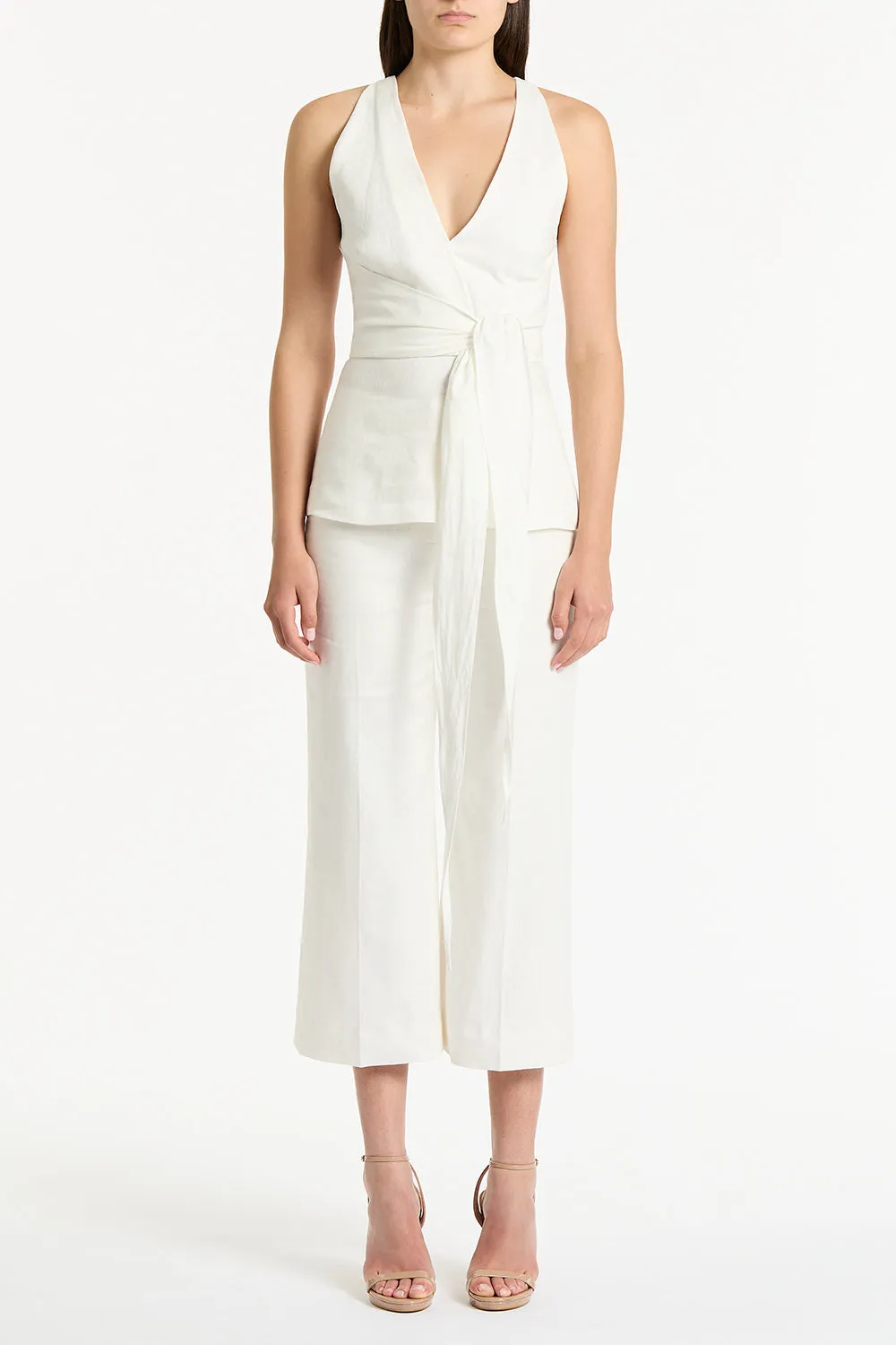 IVORY LINEN V-NECK WRAP TOP sold by Carla Zampatti