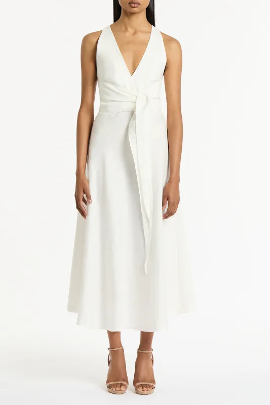 IVORY LINEN V-NECK WRAP DRESS sold by Carla Zampatti
