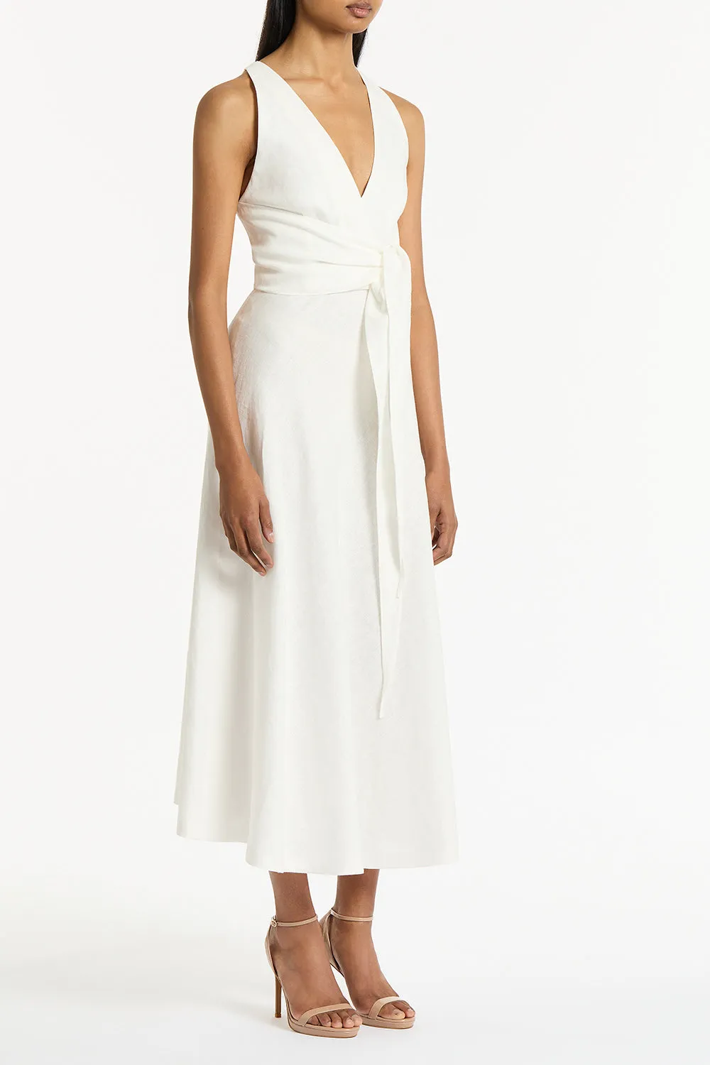 IVORY LINEN V-NECK WRAP DRESS sold by Carla Zampatti product image thumbnail 3