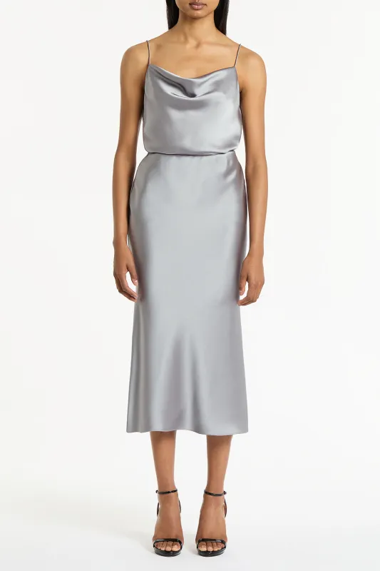 SILVER SATIN MIDI SKIRT sold by Carla Zampatti