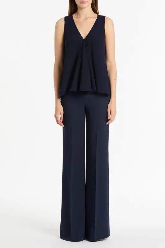 NAVY GEORGETTE FLUTED TANK sold by Carla Zampatti