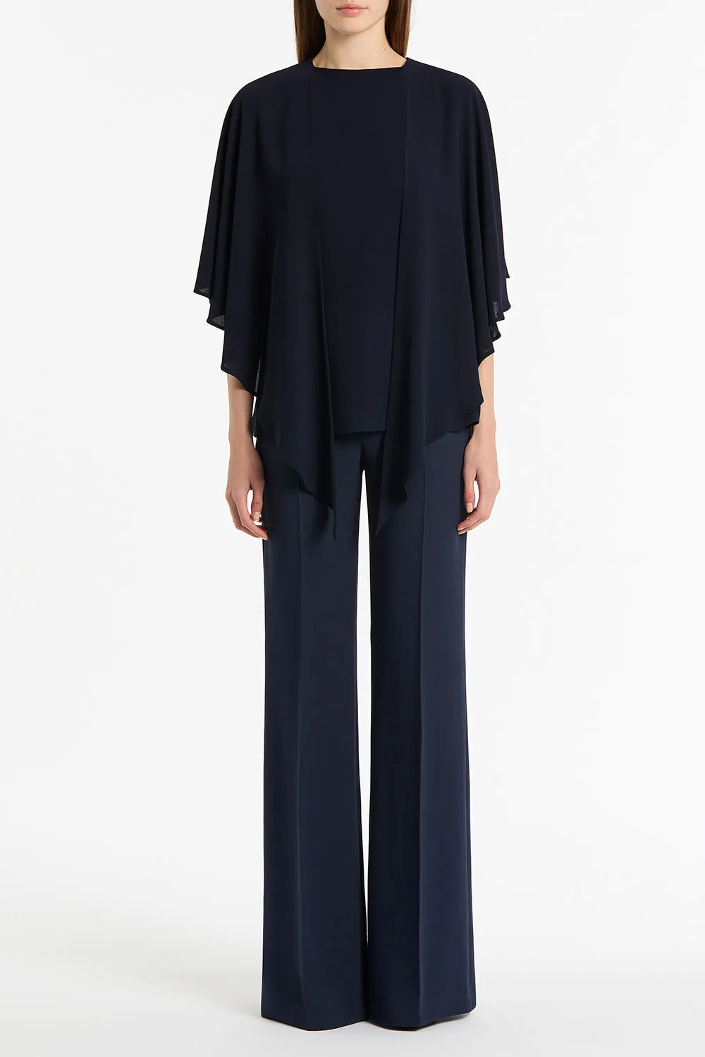 NAVY GEORGETTE CASCATA TOP sold by Carla Zampatti