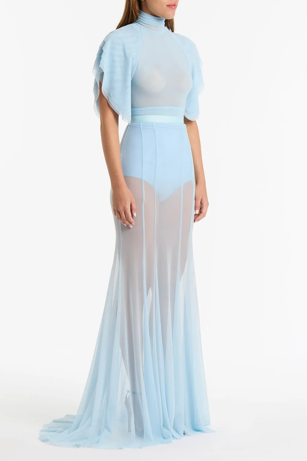 PALE BLUE PURA MESH PETAL SLEEVE BODYSUIT sold by Carla Zampatti product image thumbnail 3