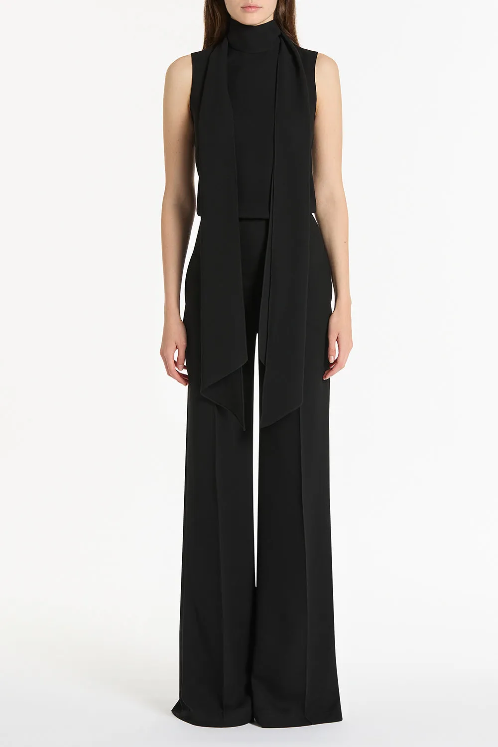 BLACK CREPE CLASSIC TIE NECK JUMPSUIT sold by Carla Zampatti
