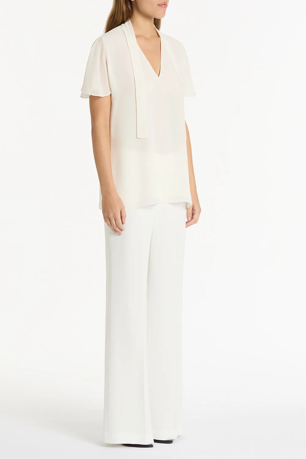 CREAM GEORGETTE FLUTED TIE TOP sold by Carla Zampatti product image thumbnail 3