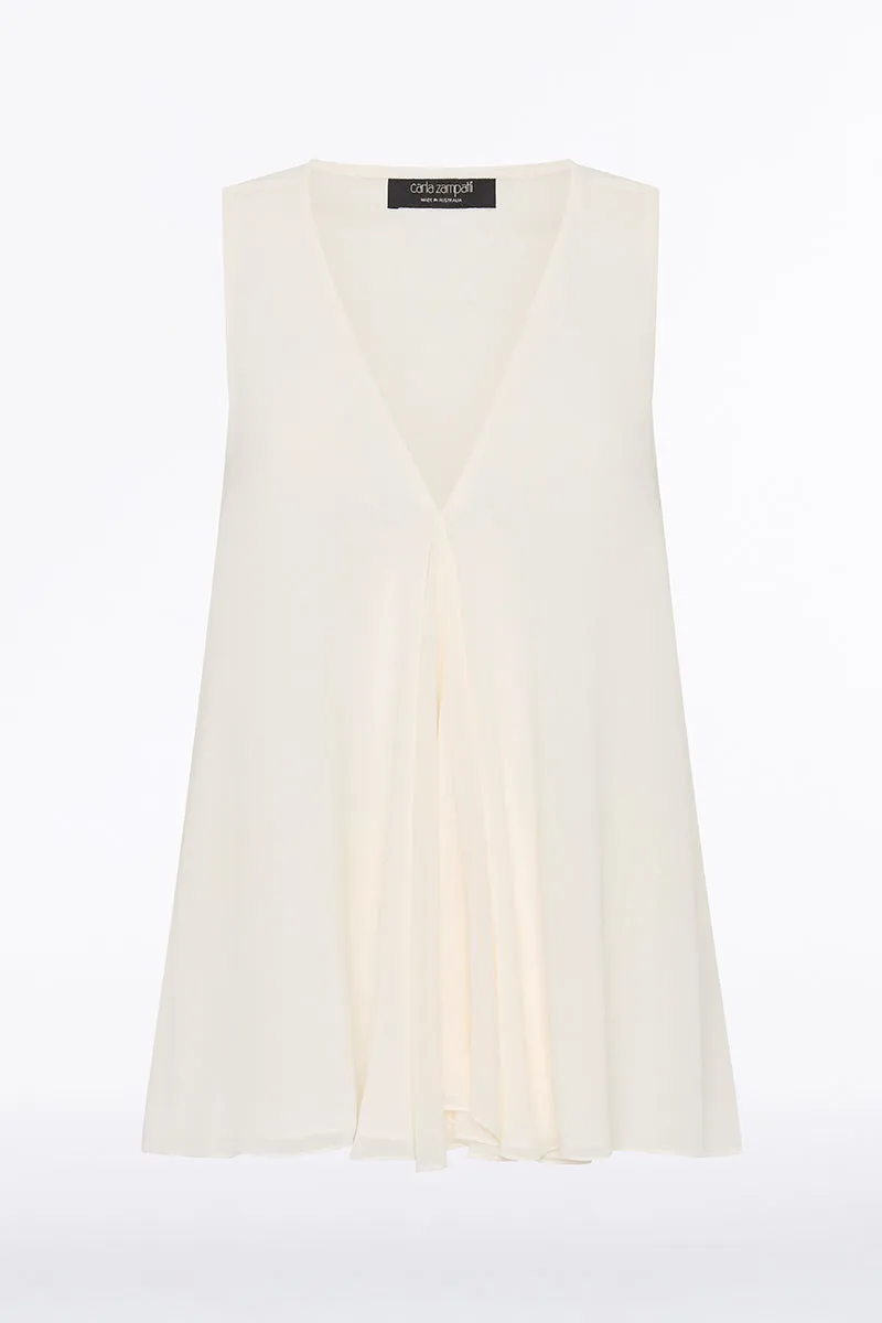CREAM GEORGETTE FLUTED TANK sold by Carla Zampatti product image thumbnail 4