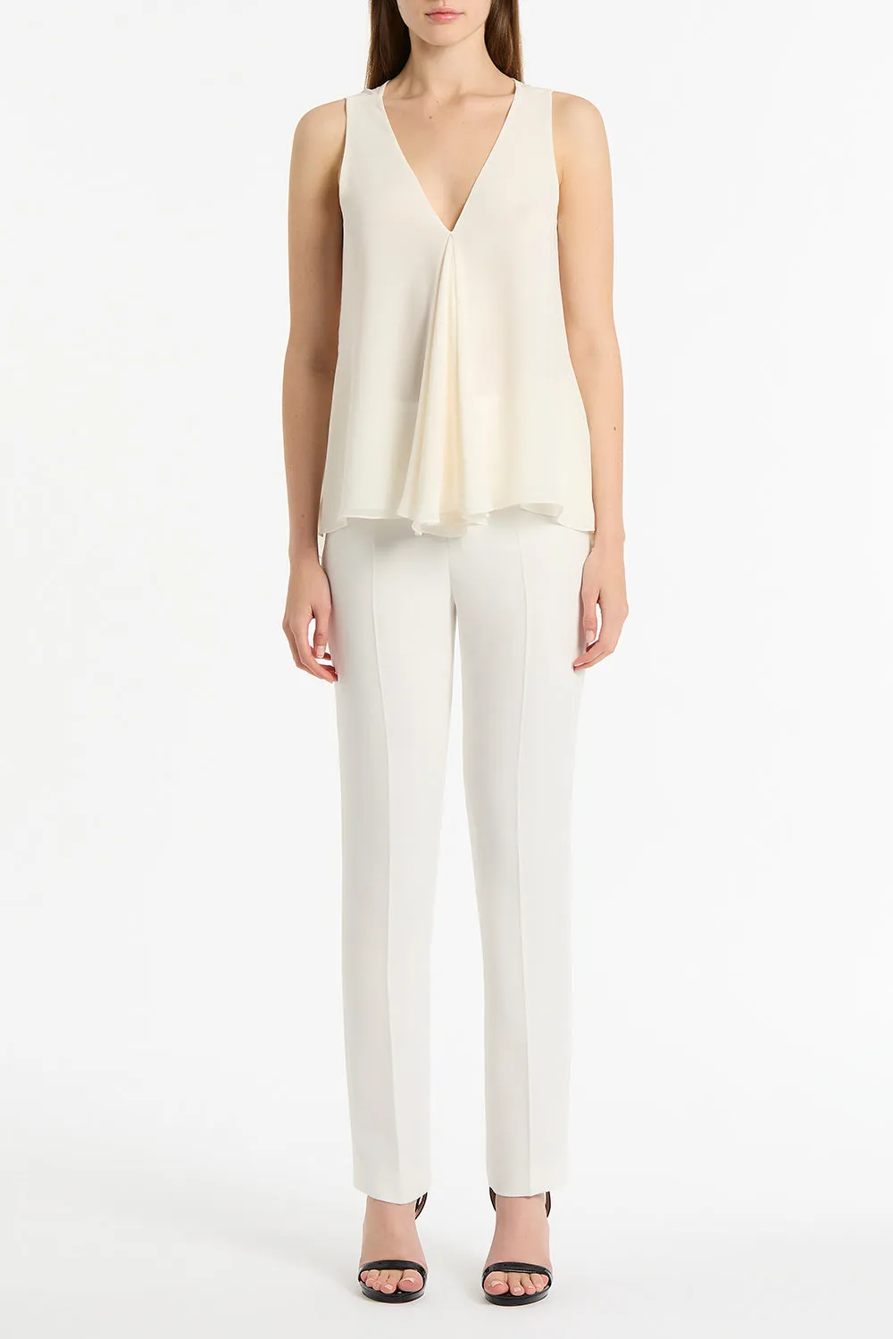 CREAM GEORGETTE FLUTED TANK sold by Carla Zampatti
