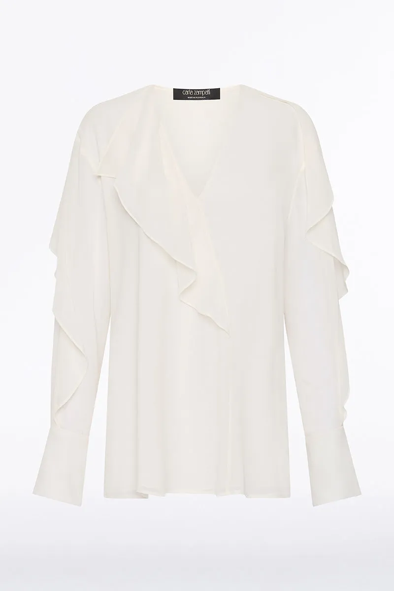 CREAM GEORGETTE FLUTED BLOUSE sold by Carla Zampatti product image thumbnail 4