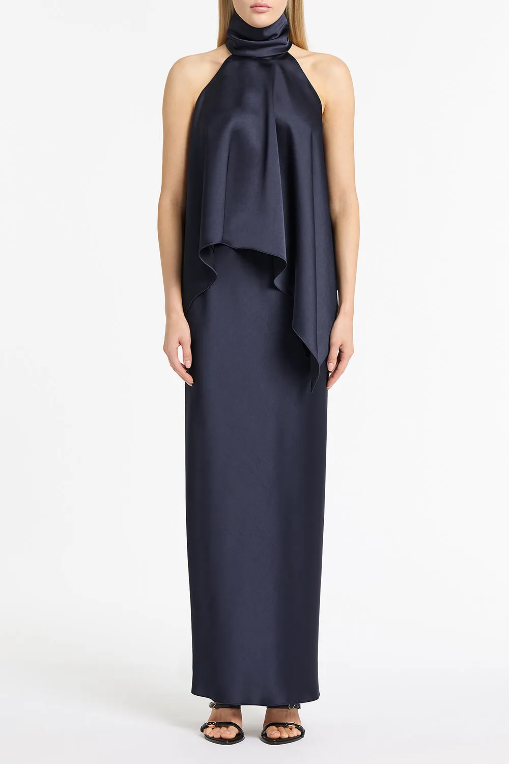 MIDNIGHT SATIN DRAPED HALTER TOP sold by Carla Zampatti