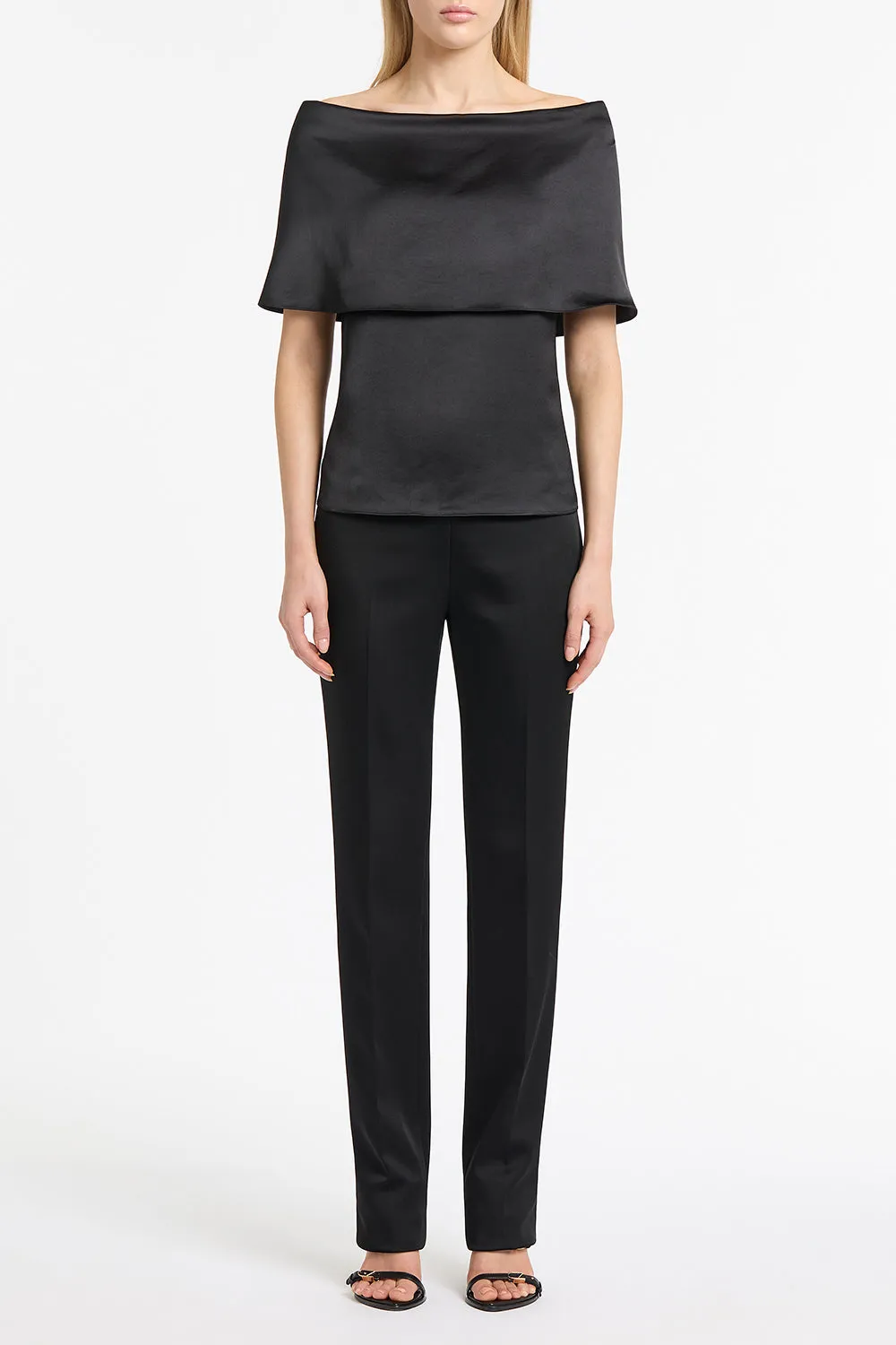 BLACK SATIN OFF SHOULDER TOP sold by Carla Zampatti