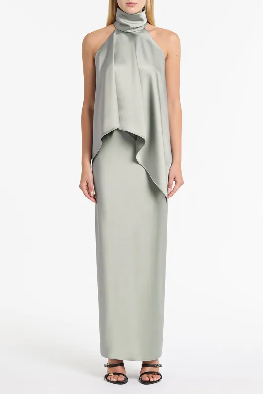 SILVER SATIN DRAPED HALTER TOP sold by Carla Zampatti