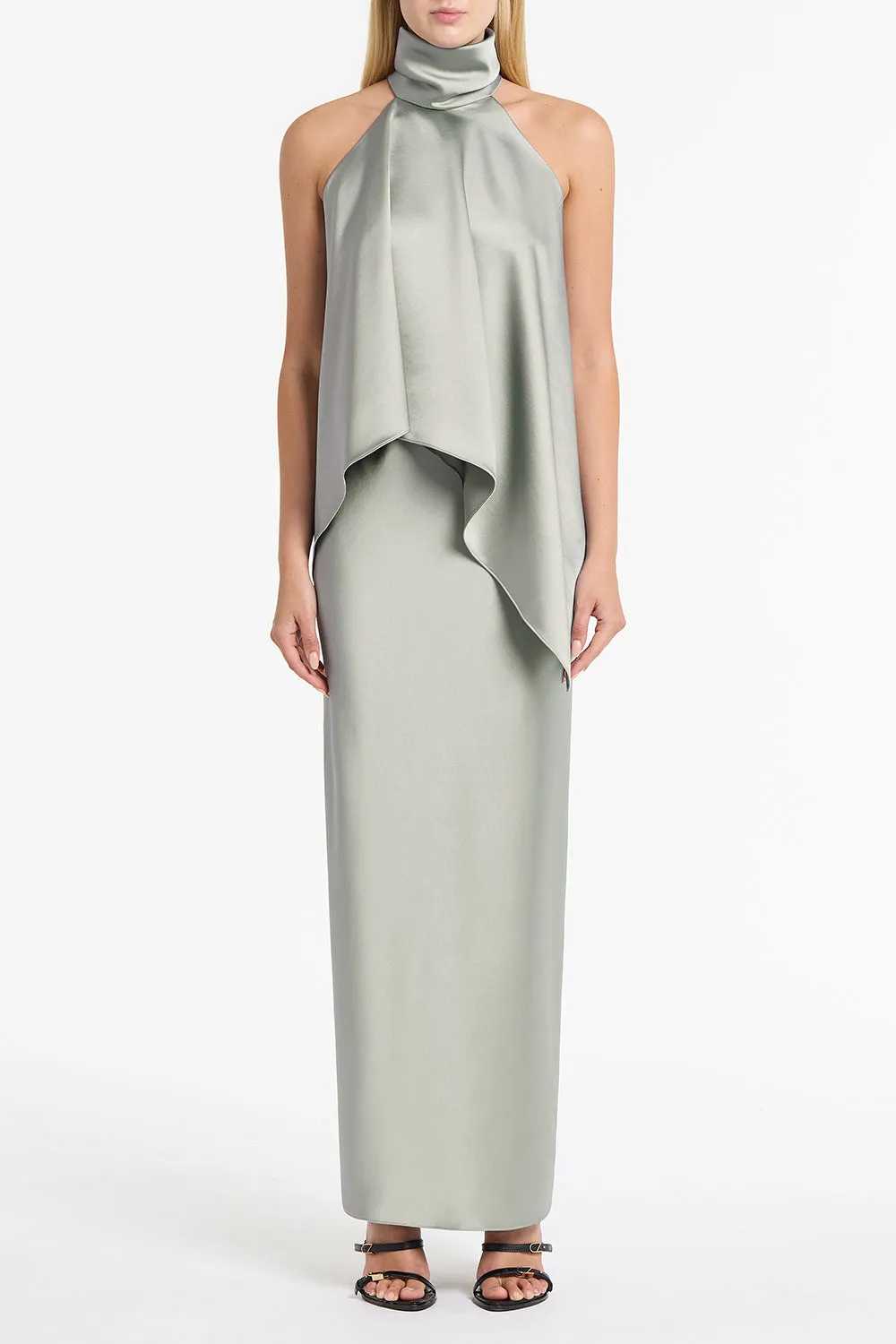 SILVER SATIN DRAPED HALTER TOP sold by Carla Zampatti