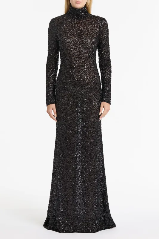 BLACK CRUSHED SEQUIN SKIVVY GOWN sold by Carla Zampatti