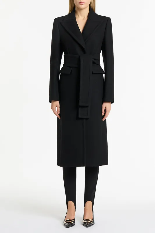 BLACK ITALIAN WOOL BELTED COAT sold by Carla Zampatti