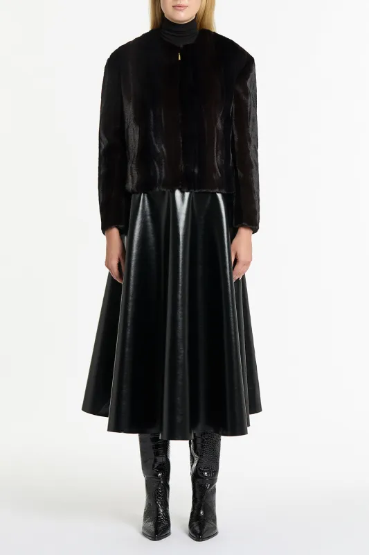 CHOCOLATE MORAY FAUX FUR JACKET sold by Carla Zampatti