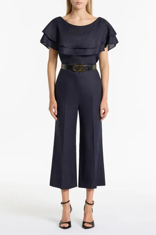 INK LINEN WAISTED CROP PANT sold by Carla Zampatti