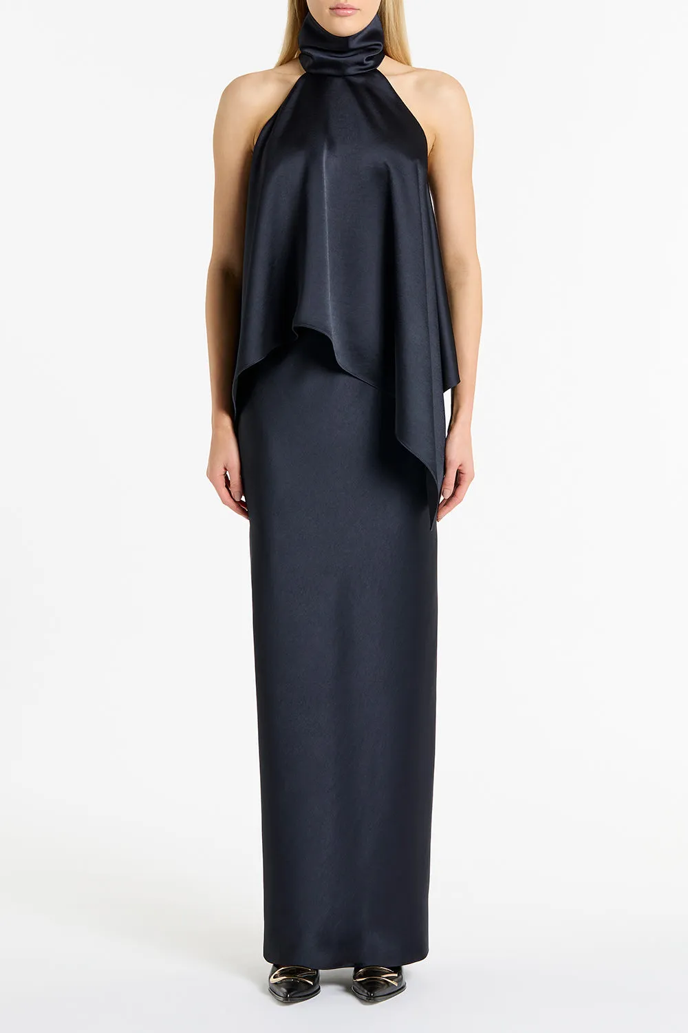 INK SATIN DRAPED HALTER TOP sold by Carla Zampatti