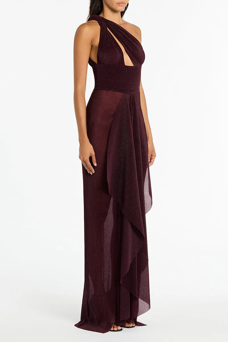 PLUM SHEER PLISSE ONE SHOULDER GOWN sold by Carla Zampatti product image thumbnail 2