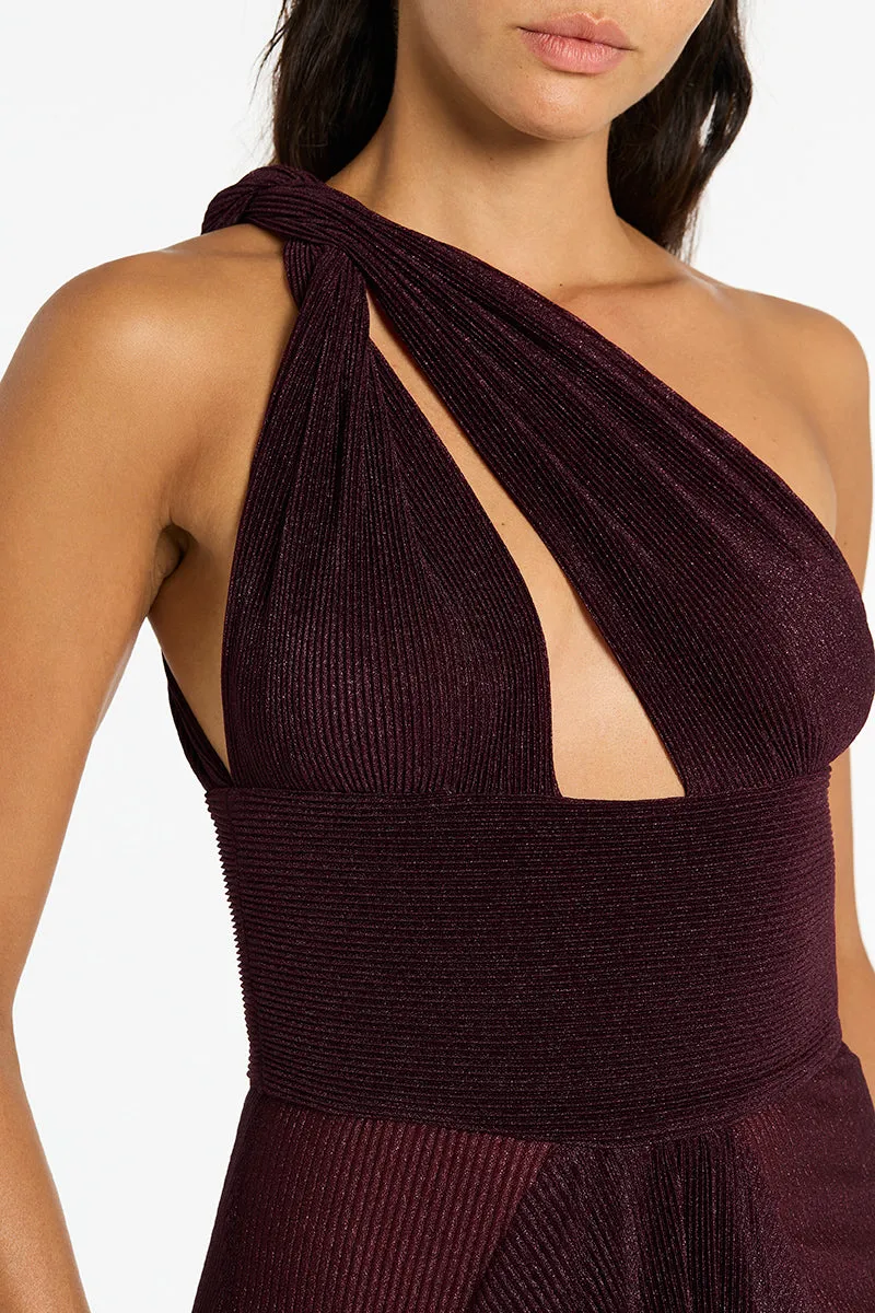 PLUM SHEER PLISSE ONE SHOULDER GOWN sold by Carla Zampatti product image thumbnail 3