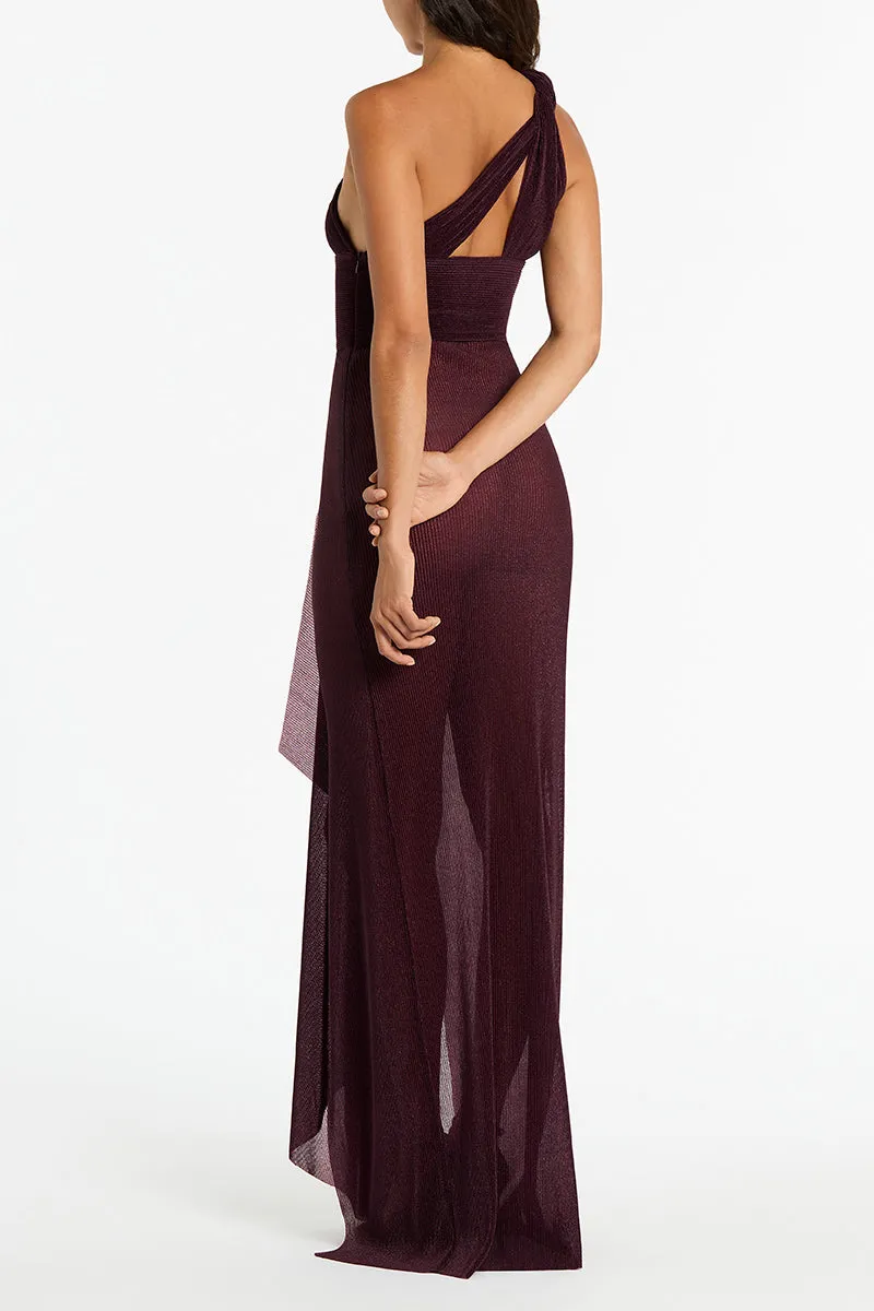 PLUM SHEER PLISSE ONE SHOULDER GOWN sold by Carla Zampatti product image thumbnail 4