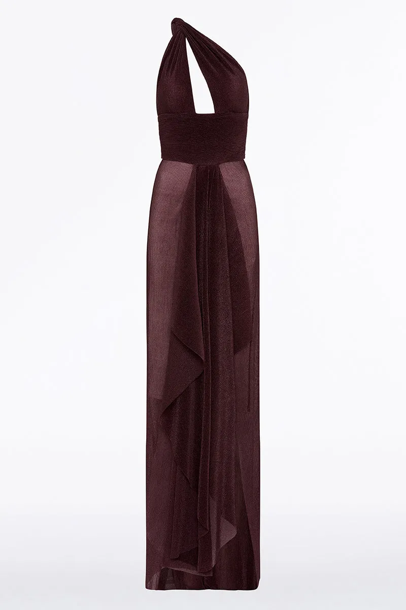 PLUM SHEER PLISSE ONE SHOULDER GOWN sold by Carla Zampatti product image thumbnail 5