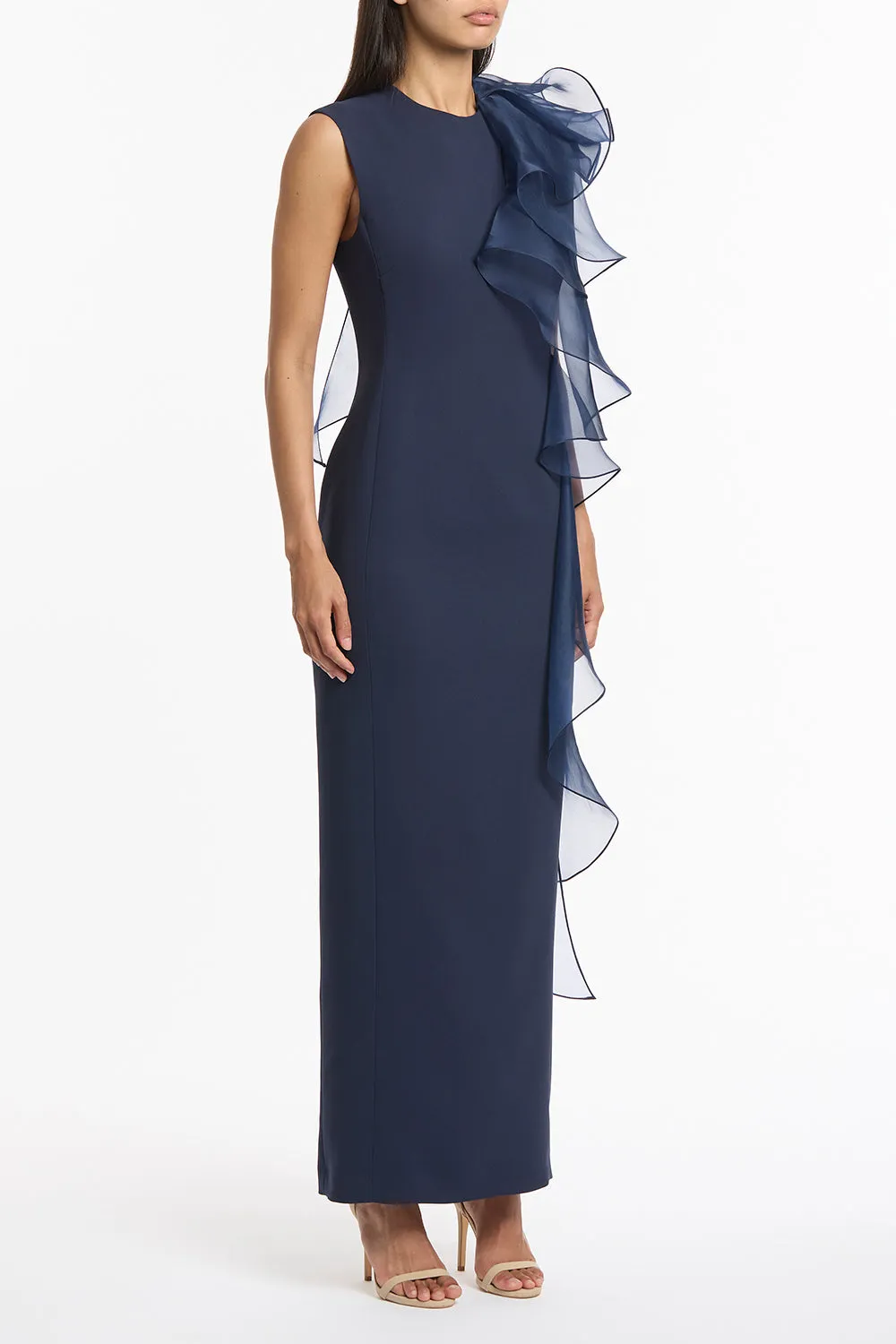 NAVY CREPE RUFFLE SHOULDER GOWN sold by Carla Zampatti product image thumbnail 2