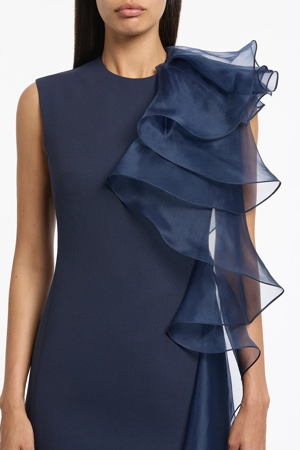 NAVY CREPE RUFFLE SHOULDER GOWN sold by Carla Zampatti product image thumbnail 4