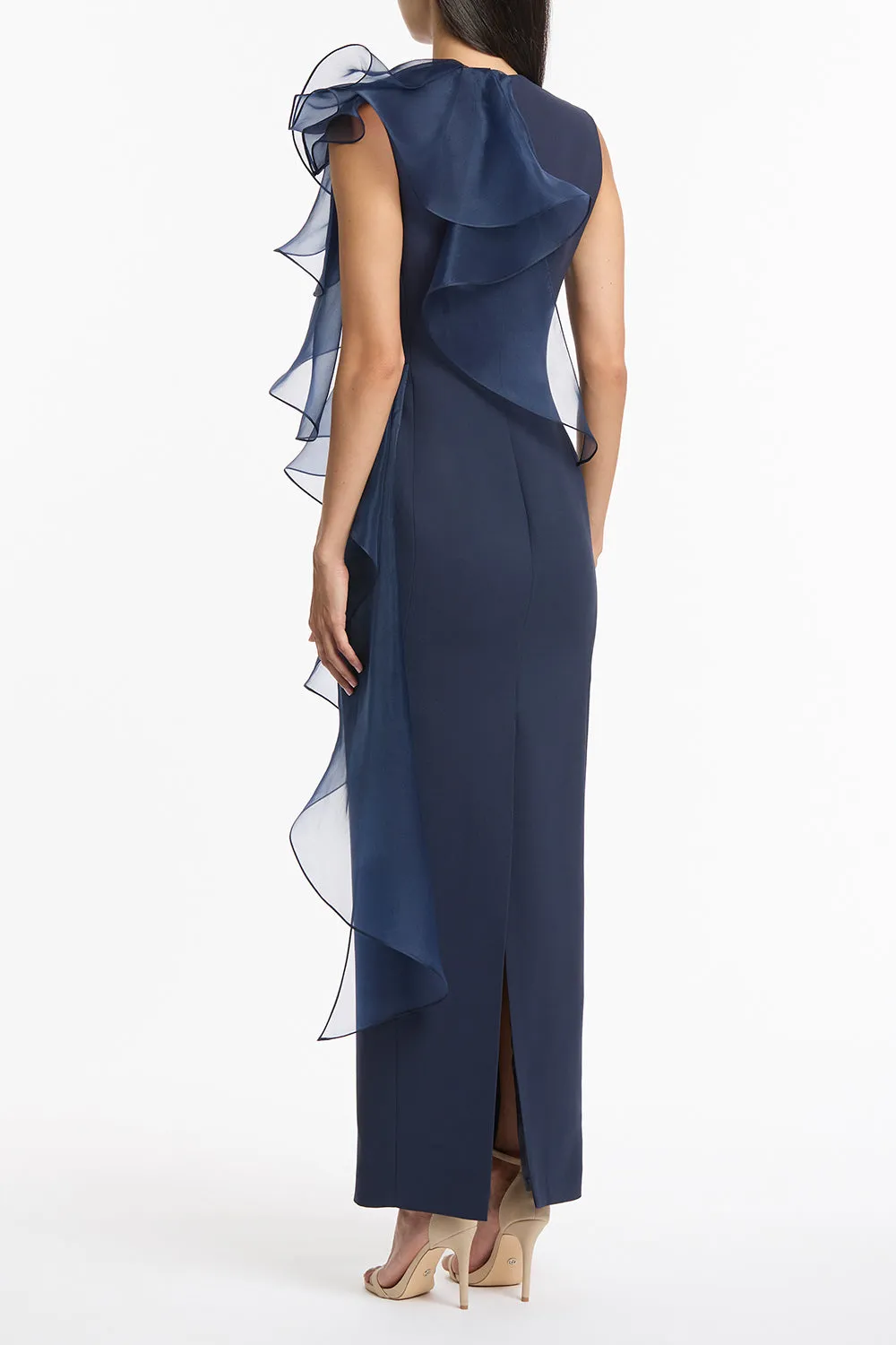 NAVY CREPE RUFFLE SHOULDER GOWN sold by Carla Zampatti product image thumbnail 3