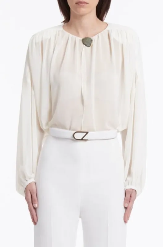 WHITE LEATHER CZ LOGO BELT sold by Carla Zampatti