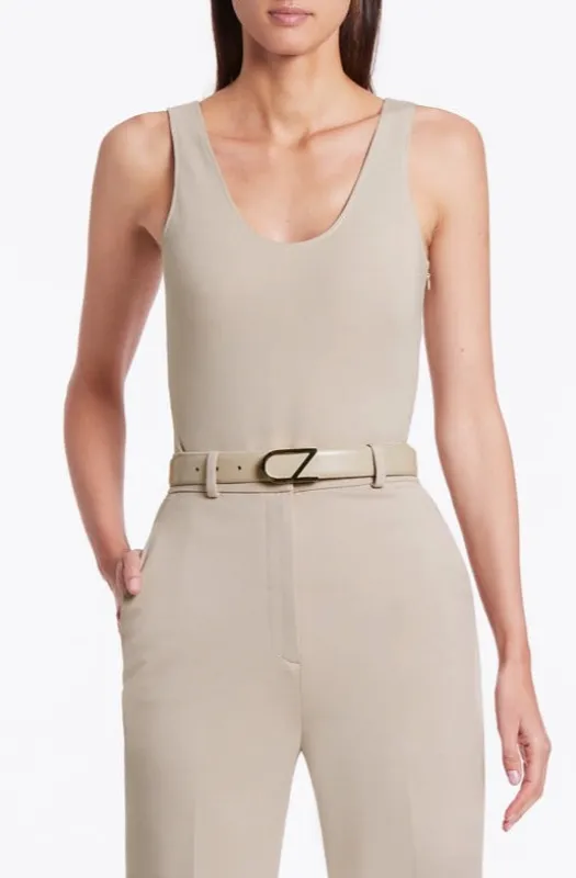 NUDE LEATHER CZ LOGO BELT sold by Carla Zampatti