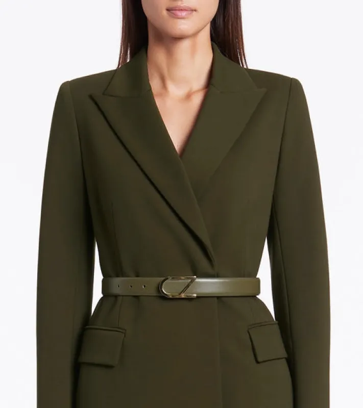 OLIVE LEATHER CZ LOGO BELT sold by Carla Zampatti