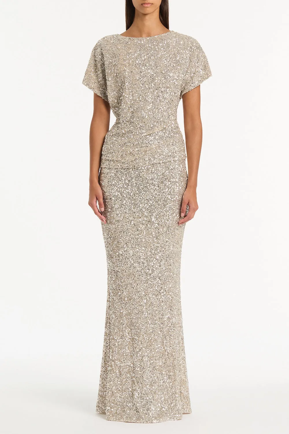 IVORY CRUSHED SEQUIN DRAPE TOP sold by Carla Zampatti