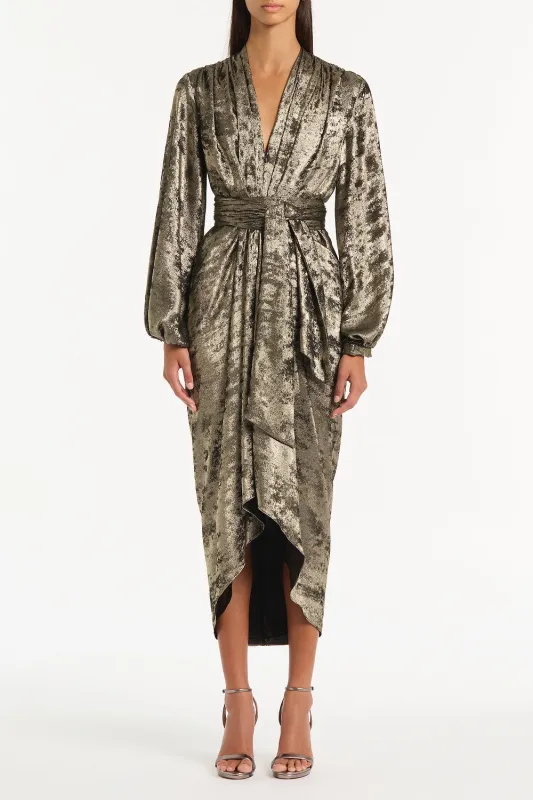 BURNISHED METALLIC WATERFALL DRESS sold by Carla Zampatti