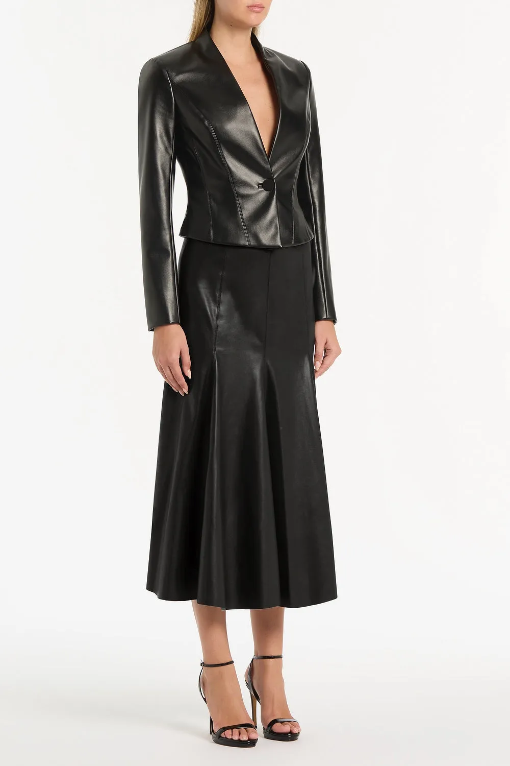 BLACK FAUX LEATHER FLOUNCE SKIRT sold by Carla Zampatti product image thumbnail 3