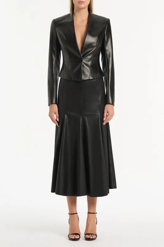 BLACK FAUX LEATHER FLOUNCE SKIRT sold by Carla Zampatti