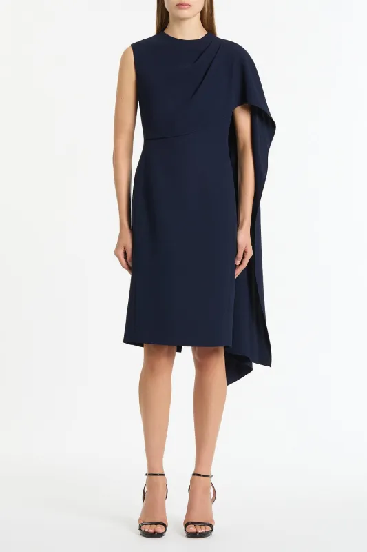 NAVY CREPE CASCADE DRESS sold by Carla Zampatti