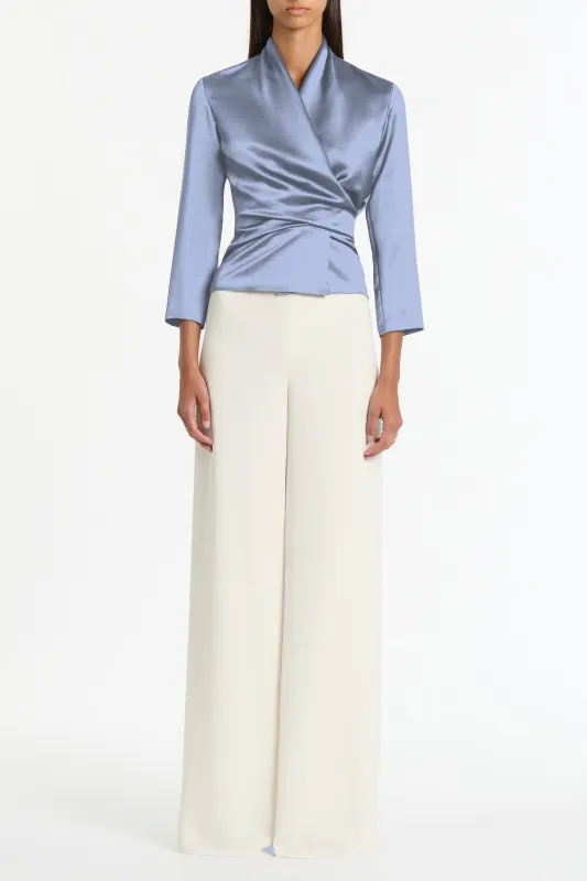 CORNFLOWER SATIN WRAP TOP sold by Carla Zampatti