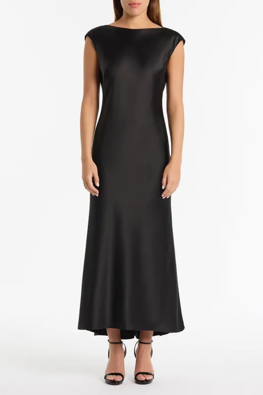 BLACK SATIN COWL BACK DRESS sold by Carla Zampatti