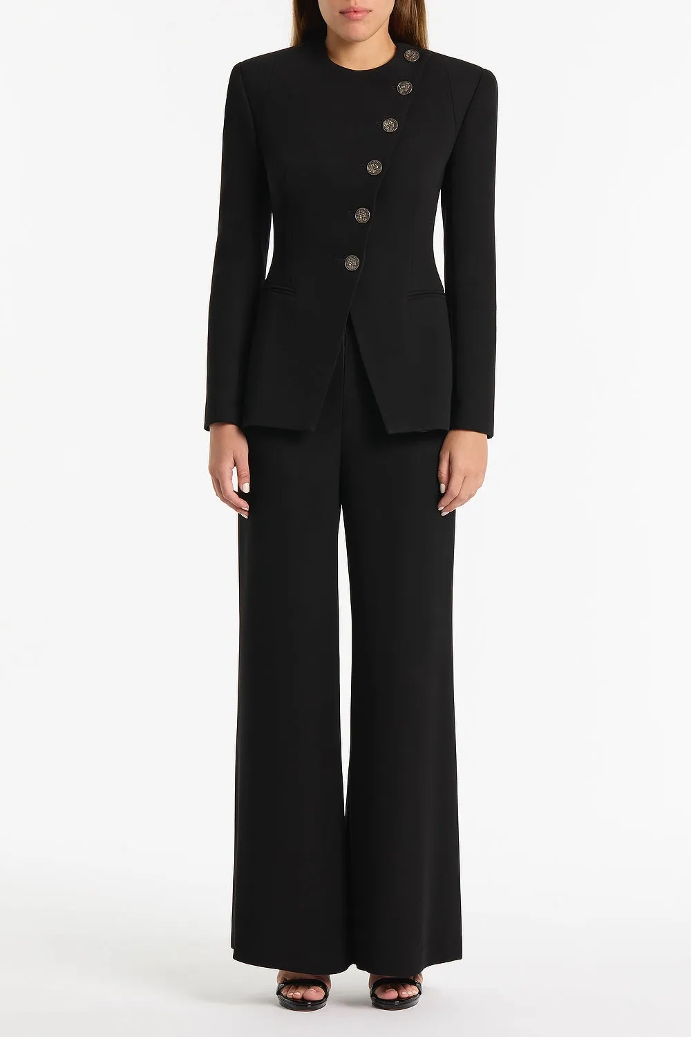 BLACK CREPE MONETA LONG JACKET sold by Carla Zampatti