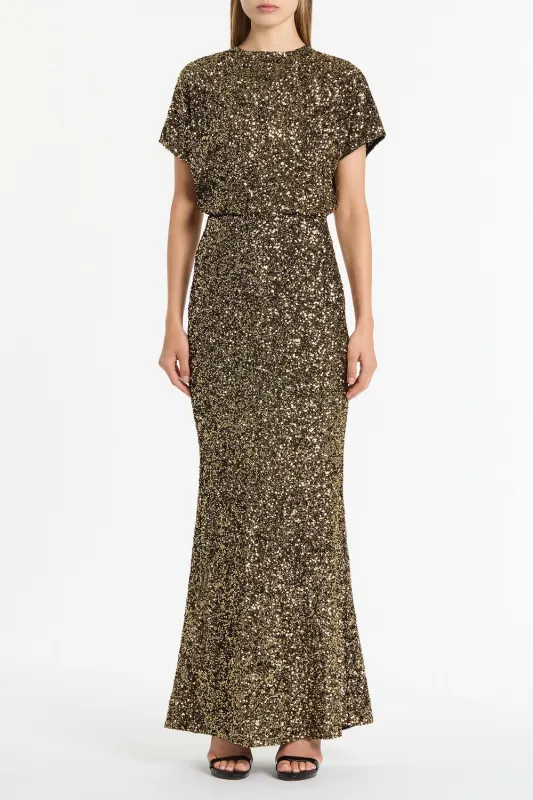 BRONZE CRUSHED SEQUIN DRAPE TOP sold by Carla Zampatti